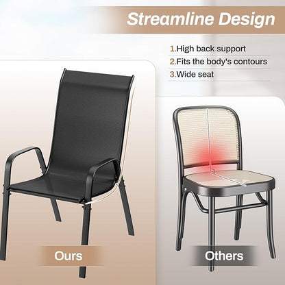 TLSUNNY Patio Chairs, Stackable Textilene Outdoor Dining Furniture for All Weather, with 17.7″ Wide Seat & Metal Frame, for Garden, Backyard, Deck, Restaurant, Poolside (6, Black, 26.4″)