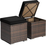 RELAX4LIFE Wicker Outdoor Storage Ottoman, 2-Piece Rattan Footstool w/Removable Cushion - Photo 1