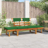 Convertible Garden Bench with Cushions, Outdoor Daybed, Acacia Wood Patio Furniture, Grey Wash Finish Brown and Green - Photo 1