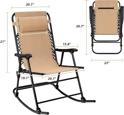 Flamaker Patio Rocking Chair Zero Gravity Chair Outdoor Folding Recliner Foldable Lounge Chair Outdoor Pool Chair for Patio, Poolside and Camping (Beige)