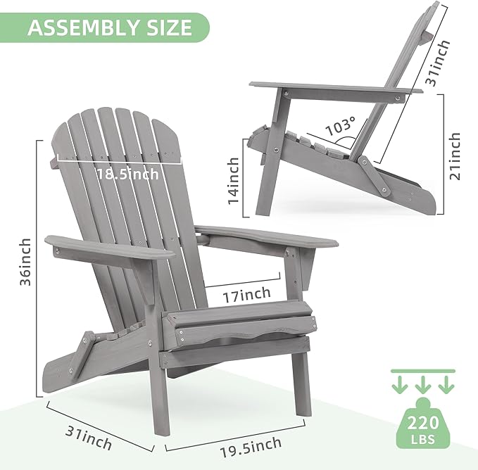 Set of 2 Cedar Wood Adirondack Chairs – Folding Outdoor Lounge Patio Chairs for Garden, Lawn & Backyard