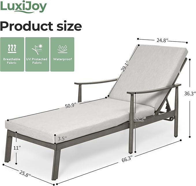Outdoor Lounge Chairs with Armrest, 2 PCS Patio Aluminum Chaise Lounge Set Outdoor, Adjustable Backrest with Rope Design, Patio Recliner Chairs Cushions for Lawn Pool Beach (Grey)