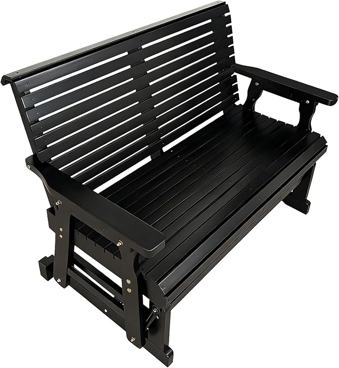Fortune Candy Wooden Patio Glider with High Roll Back and Deep Contoured Seat, Solid Fir Wood, 2-Seater, Heavy Duty 800 LBS, 4 Ft. (Carbon Black)