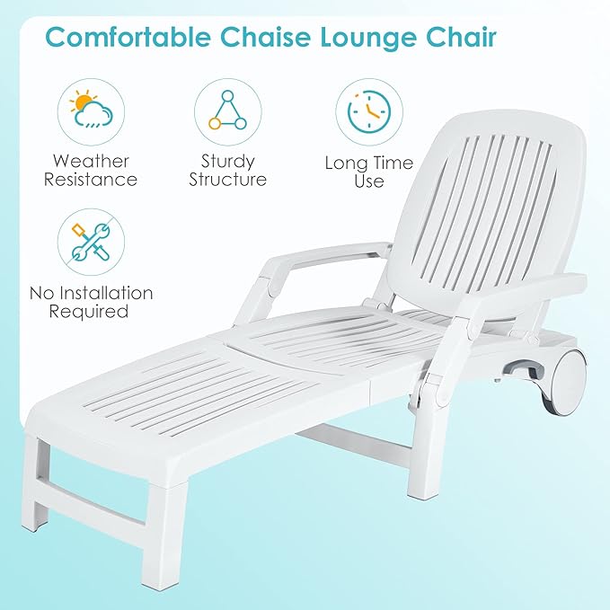 Tangkula Outdoor Chaise Lounge Chair, 5-Position Adjustable Recliner with Storage Box and Flexible Wheels - Photo 5