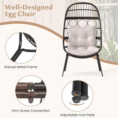Tangkula Narrow Wicker Egg Chair Outdoor, Patio Rattan Lounge Basket with Seat & Back Cushions, Metal Indoor Outdoor Leisure Sofa Cocoon Chair for Bedroom, Backyard, Balcony, 400 lbs Max Load