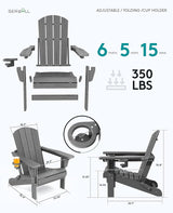 SERWALL Folding Adirondack Chair, Adirondack Outdoor Chair with Cup Holder - Photo 5