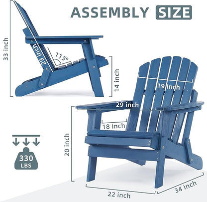 Oversized Wooden Folding Adirondack Chair with Pre-Assembled Backrest and Seat Board, Lounge Chair for Outdoor Patio Garden Lawn Backyard Firepit Deck Pool Beach