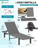 Ciokea Aluminum Chaise Lounge Chair Outdoor with Wheels - Photo 2