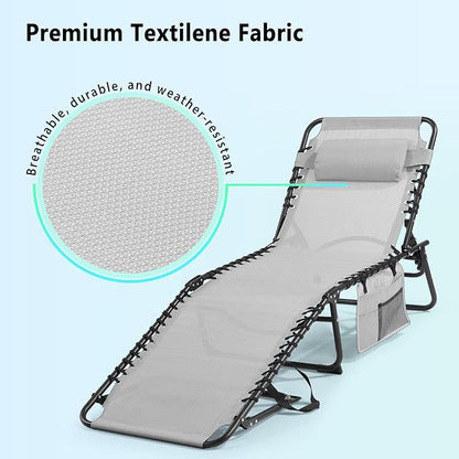 Unovivy Outdoor Chaise Lounge Chairs Set of 2, Portable Folding Pool Lounge Chair with 5-Position Reclining Back, Teslin Tanning Chair for Pool, Beach, Patio, Sunbathing