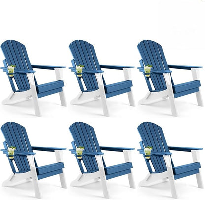 FUNBERRY Folding Adirondack Chair Set of 6, All Weather HDPE Fire Pit Chairs with Cup Holder for Outdoor
