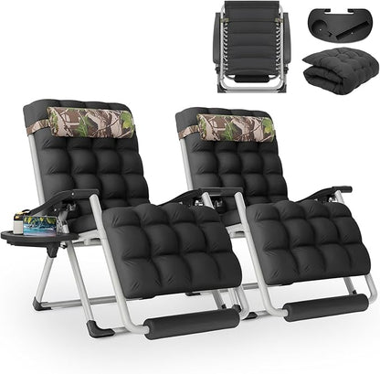 Athena Collection Zero Gravity Outdoor Lounge Chair Set of 2 with Cushion, 29" Width Pool Lounge Lawn Chairs Reclining with Cup Holder Foot Pad, Outdoor Chaise for Patio Beach Outside, Jungle