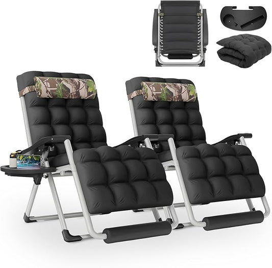 Athena Collection Zero Gravity Outdoor Lounge Chair Set of 2 with Cushion, 29" Width Pool Lounge Lawn Chairs Reclining with Cup Holder Foot Pad, Outdoor Chaise for Patio Beach Outside, Jungle