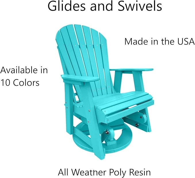 Phat Tommy Glider for Outside Patio - Outdoor Swivel Glider Chair - Poly Outdoor Furniture, Adirondack Porch Glider Chair, Teal