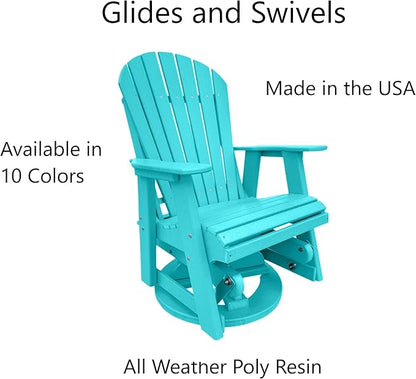 Phat Tommy Glider for Outside Patio - Outdoor Swivel Glider Chair - Poly Outdoor Furniture, Adirondack Porch Glider Chair, Teal