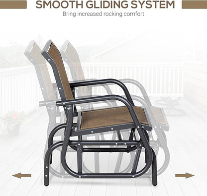 Outsunny Porch Glider, Metal Frame Swing Glider Chair with Breathable Mesh Fabric, Curved Armrests and Steel Frame for Garden, Poolside, Backyard, Balcony, Light Mixed Brown