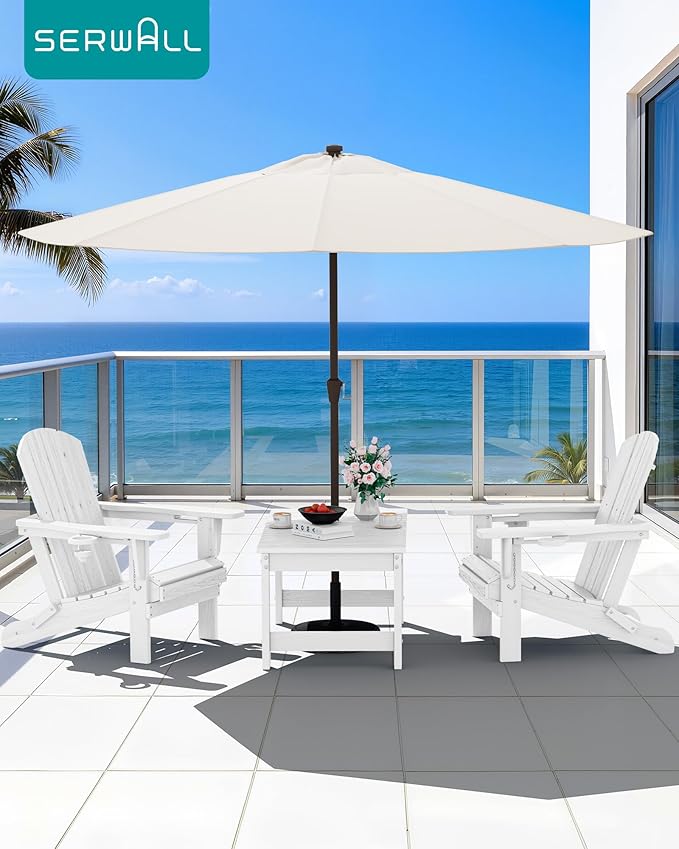 SERWALL Outdoor Coffee Table with 1.69" Umbrella Hole, HDPE Patio Coffee Table for Outside, Rectangle, White - Photo 2