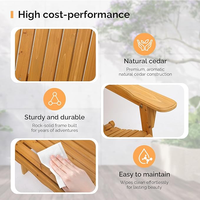 VINGLI Folding Adirondack Chair, Wood Adirondack Chairs for Outdoor, Foldable Fire Pit Chairs for Patio, BBQ, Porch - Photo 4