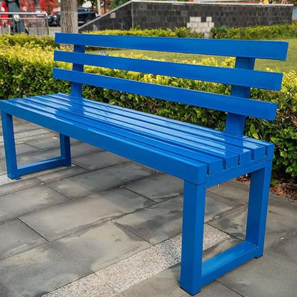 Metal Outdoor Bench with Simple Backrest, Modern Design Garden Bench, Multifunctional Front Porch Furniture, Benchs Seat for Garden, Patio，Park, Plant(Blue,150cm/59.1in)