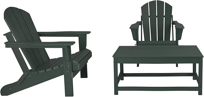 WO Home Furniture Adirondack Chairs Table Set of 3 PCS Outdoor Folding Chairs Coffee Table Weather/UV Resistant for Lawn - Photo 10
