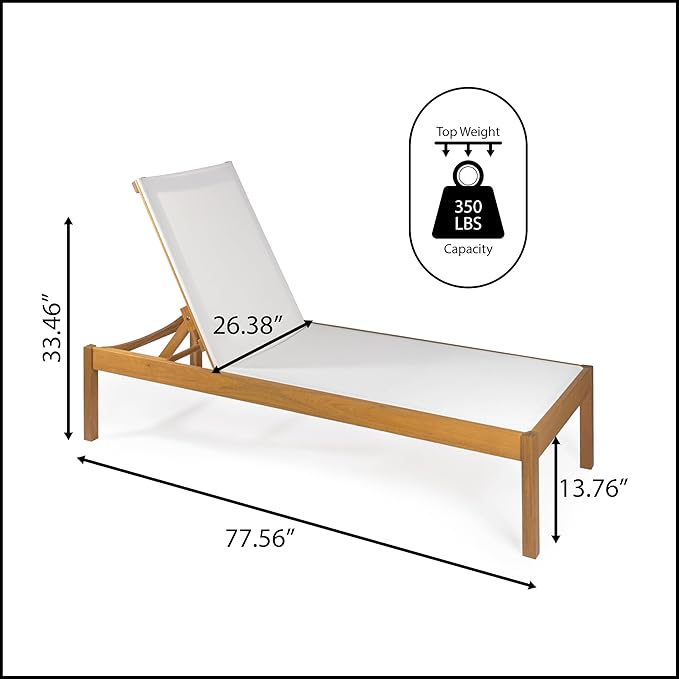 JONATHAN Y LNG1001A Lagunan 77.56"x26.38" Modern Minimalist Adjustable Acacia Wood Chaise Outdoor Lounge Chair Coastal, Transitional, Classic, Mid-Century, Contemporary, White/Natura