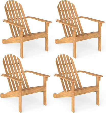 Tangkula Outdoor Adirondack Chair, Solid Acacia Wood Fire Pit Chair with Inclined Backrest, Curved Seat & Wide Armrests, Wooden Lawn Chair for Porch, Patio, Garden, Backyard, Deck (4, Natural)