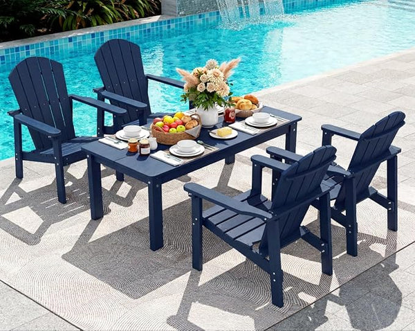 nevilywood 5-Piece HDPE Adirondack Chair Set, 4 Stackable Chairs Coffee Table, All-Weather Wood Grain - Photo 1