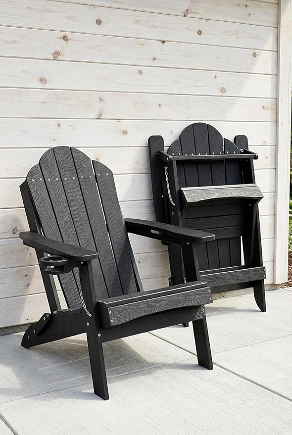 LUE BONA HDPE Folding Adirondack Chairs Set of 4 - Weather Resistant Seating with Cup Holder for Patio, Fire Pit - Photo 3
