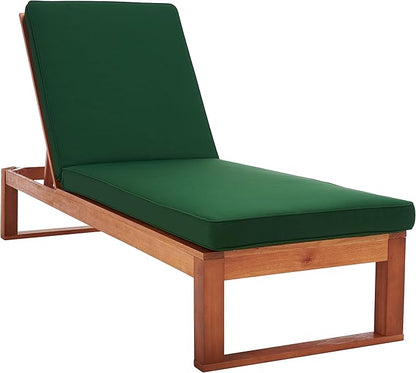 SAFAVIEH Outdoor Collection Solano Natural Brown Solid Wood/Green Cushion Patio Adjustable Chaise Lounge Chair (PAT7024N)
