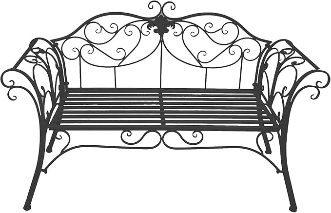 Outdoor Bench Garden Benches for Outdoors Patio Bench Metal Front Porch Bench with Sturdy Cast Iron Metal Frame, Metal Garden Bench Chair 2 Seater for Garden, Yard, Patio, Porch and Sunroom (Color :