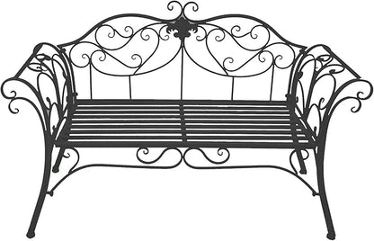 Outdoor Bench Garden Benches for Outdoors Patio Bench Metal Front Porch Bench with Sturdy Cast Iron Metal Frame, Metal Garden Bench Chair 2 Seater for Garden, Yard, Patio, Porch and Sunroom (Color :