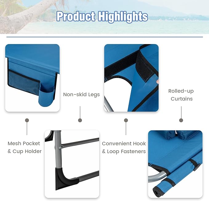 GYMAX Tanning Chair, 330LBS Beach Lounge Chair with Face Arm Hole & Hand Shoulder Strap, Folding Layout Sunbathing Chair, Face Down Outdoor Chaise Lounger for Patio, Poolside, Lawn, Backyard (2, Blue)