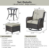 Belord 5 Piece Wicker Patio Furniture Set, Outdoor Swivel Rocker Chairs Set of 2 with Ottomans and Side Table - Photo 9