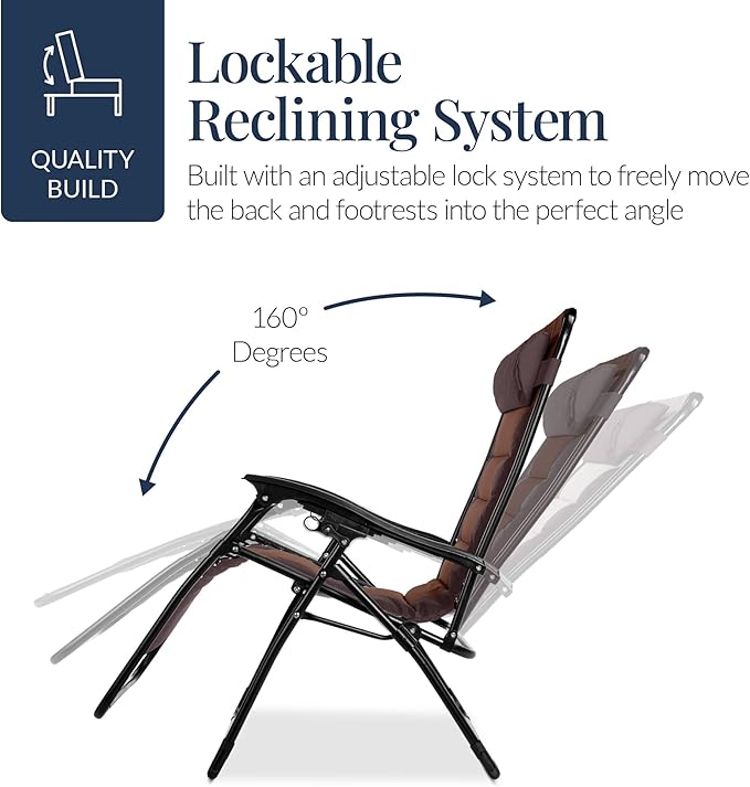 Best Choice Products Oversized Padded Zero Gravity Chair, Folding Outdoor Patio Recliner - Photo 7