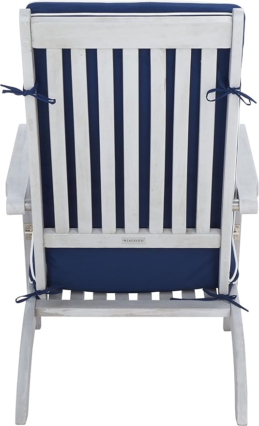 SAFAVIEH Outdoor Collection Palmdale Grey Solid Wood/Navy Cushion Chaise Lounge Chair (PAT7015B)