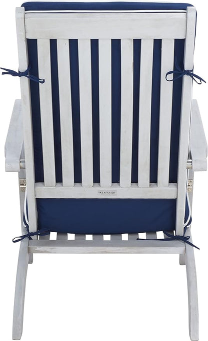 SAFAVIEH Outdoor Collection Palmdale Grey Solid Wood/Navy Cushion Chaise Lounge Chair (PAT7015B)