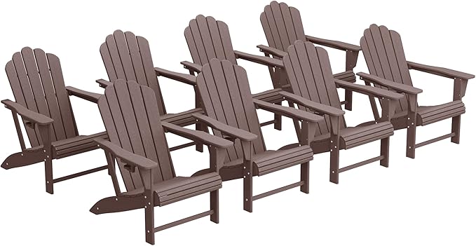Costaelm Lakeview Outdoor Patio HDPE Adirondack Chairs with Cup Holders (Set of 8), Dark Brown