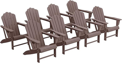 Costaelm Lakeview Outdoor Patio HDPE Adirondack Chairs with Cup Holders (Set of 8), Dark Brown