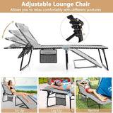 Giantex Patio Lounge Chairs for Outside - Folding Tanning Chair w/Headrest, 4 Adjustable Positions, Side Pocket - Photo 4