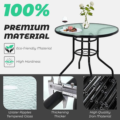 Dining Bistro Table Furniture Outdoor Patio Coffee Small Balcony End Outside Console Umbrella Hole Tempered Glass Conversation All Weather
