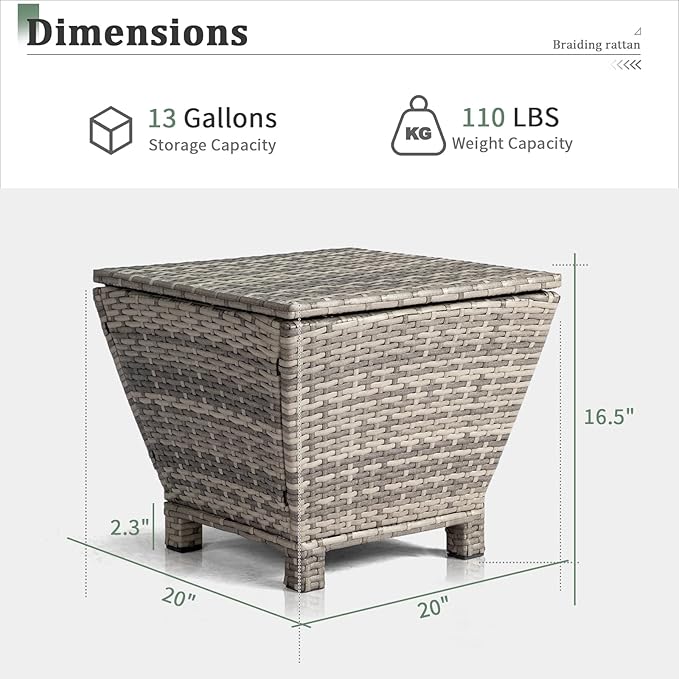 Outdoor PE Wicker Side Table with Storage – 13 Gallon Patio Storage Bin, All-Weather Rattan Coffee Table for Garden - Photo 3