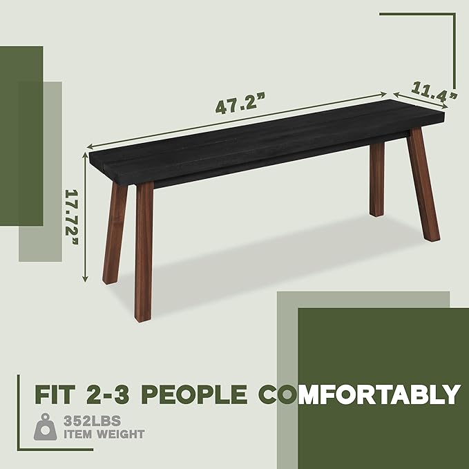 Solid Wood Bench - Minimalist Design, Acacia Wood Construction, Black Mix Brown Color, Versatile for Entryway, Living Room, Bedroom & Outdoors, Easy Assembly & Weather-Resistant