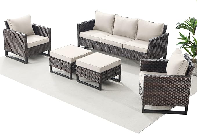 Rilyson Wicker Outdoor Patio Furniture Set - 5 Piece Patio Conversation Set with 2 Wicker Armrest Chairs - Photo 7