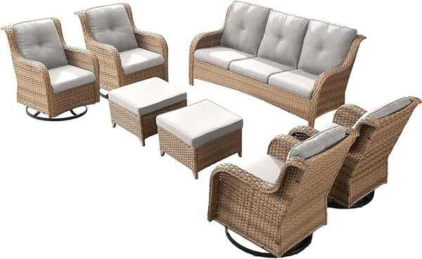 Rilyson Patio Furniture Swivel Chairs Set - 7 Piece Wicker Rattan Outdoor Sectional Conversation Sets with 4 Swivel - Photo 1