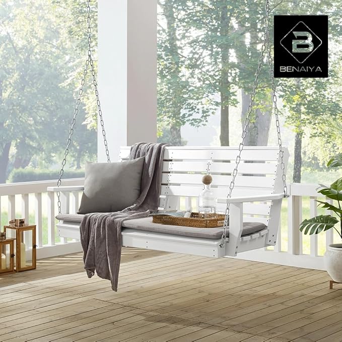 Premium Poly Lumber Porch Swing with Mounting Kit – All-Weather HDPE Hanging Bench with Cup Holders & Steel Chains for - Photo 4