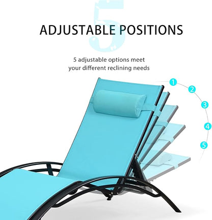 PURPLE LEAF Patio Oversized Chaise Lounge Chair Set with 2 Side Table Poolside Adjustable Recliner Chairs for Outside Beach Outdoor Pool Sunbathing Tanning Lounger
