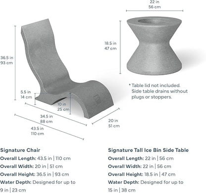 Ledge Lounger Signature Chair Set - Two Chairs - Ice Bin Side Table - in-Pool - On-Deck - Water Depths 0-9” - All Types - Resin Water Chairs - Pool, Sundeck, Outdoor Patio, No Lid Included (White)