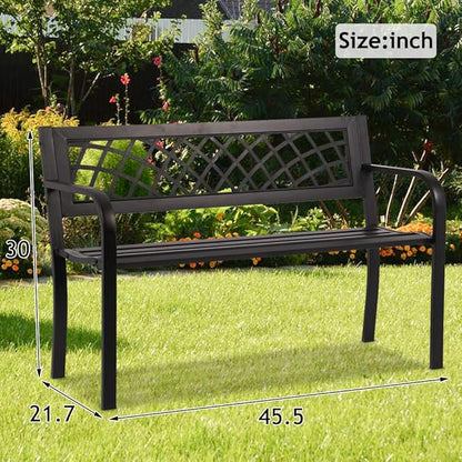 Anti-Rust Metal Bench Garden Bench with Back Porch Benches for Outdoor Cast Iron Steel Frame Chair Waterproof,Black, 480 lbs, 45 inches x21.7 inches x30 inches (LxWxH)