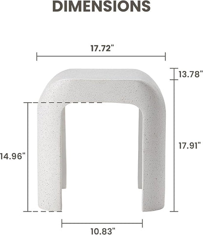COSIEST White Outdoor Side Table, 17.7" Modern Concrete End Table with Arched Open for Patio, Small Outside Accent Table & Plant Stand for Garden, Porch, Deck, Balcony