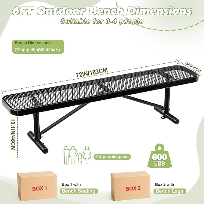 Ceridwen Park Benches for Weatherproof Commercial Outdoor Bench,Metal Frame Park Bench with Expanded Metal Mesh for Garden Bench,Rectangular Outdoor Benches for Outside Garden Lawn Yard Porch