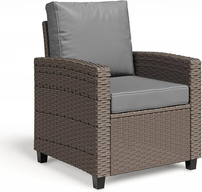 2 Pieces Patio Furniture Set, Outdoor Wicker Chairs Set of 2, All Weather High Back Rattan Chairs, Seating Club Chair Porch Chairs Set with Cushions for Balcony Porch Deck, Gray